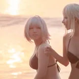 半半子 BANBANKO《黑贞1 海边泳装（&索索sophia）》写真图集 40P｜在线预览与图包下载