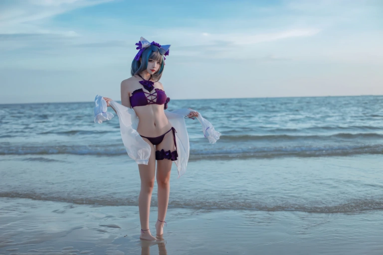 二佐Nisa《碧蓝航线 柴郡泳装》写真图集 30P｜在线预览与图包下载