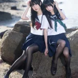 三無人型《水手服百合黑丝（&不呆猫）》写真图集 51P+1V｜在线预览与图包下载