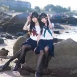 三無人型《水手服百合黑丝（&不呆猫）》写真图集 51P+1V｜在线预览与图包下载