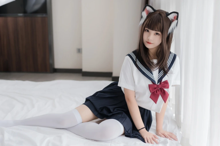 蜜汁猫裘《猫耳JK》写真图集 40P｜在线预览与图包下载