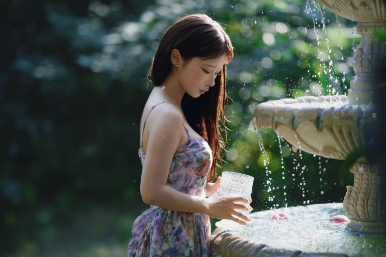 蠢沫沫《水池碎花裙》写真图集 27P｜在线预览与图包下载