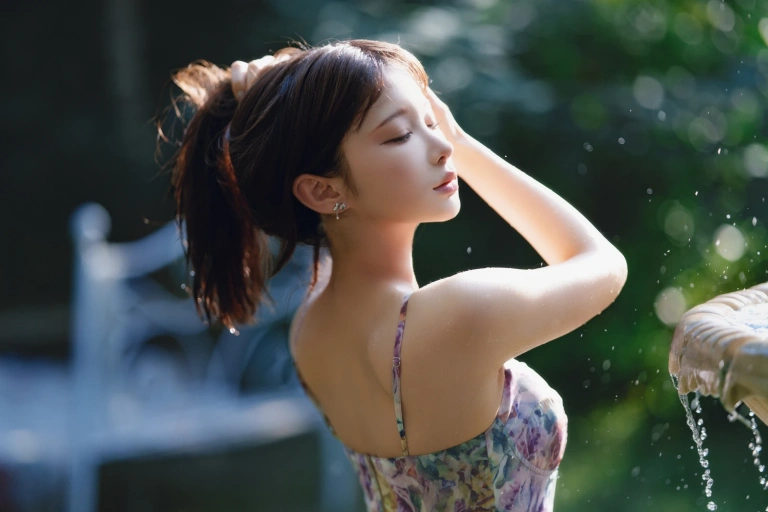蠢沫沫《水池碎花裙》写真图集 27P｜在线预览与图包下载