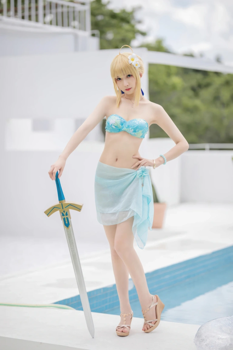 封疆疆v《FGO Saber泳装》写真图集 49P｜在线预览与图包下载